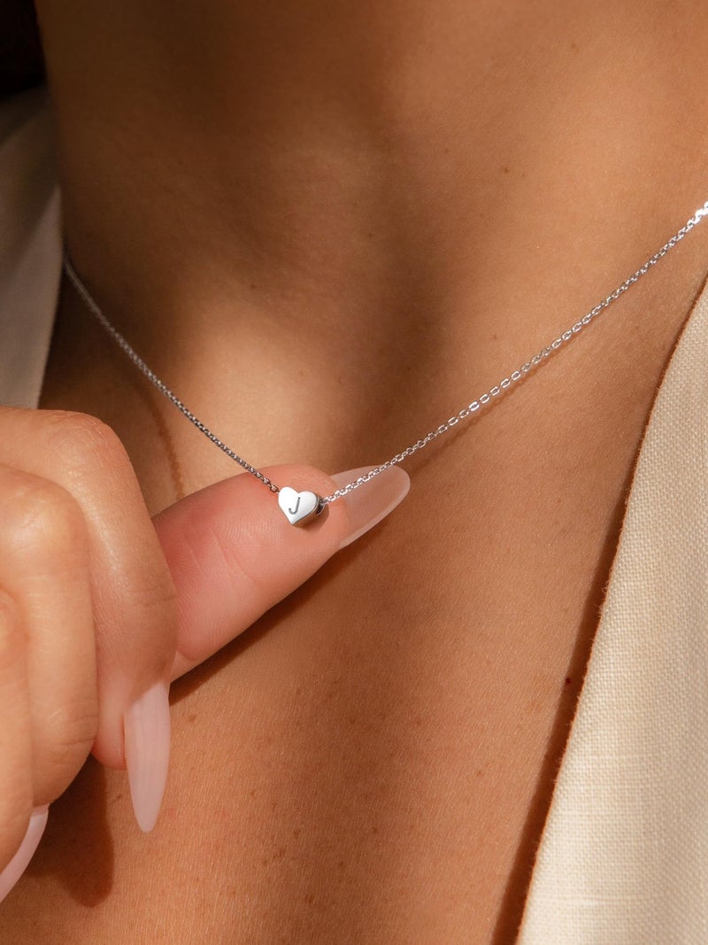 ChicSilver Sterling Silver Initial Necklace Small Heart Necklace with Initials 925 Sterling Silver Necklaces for Women - Image 3